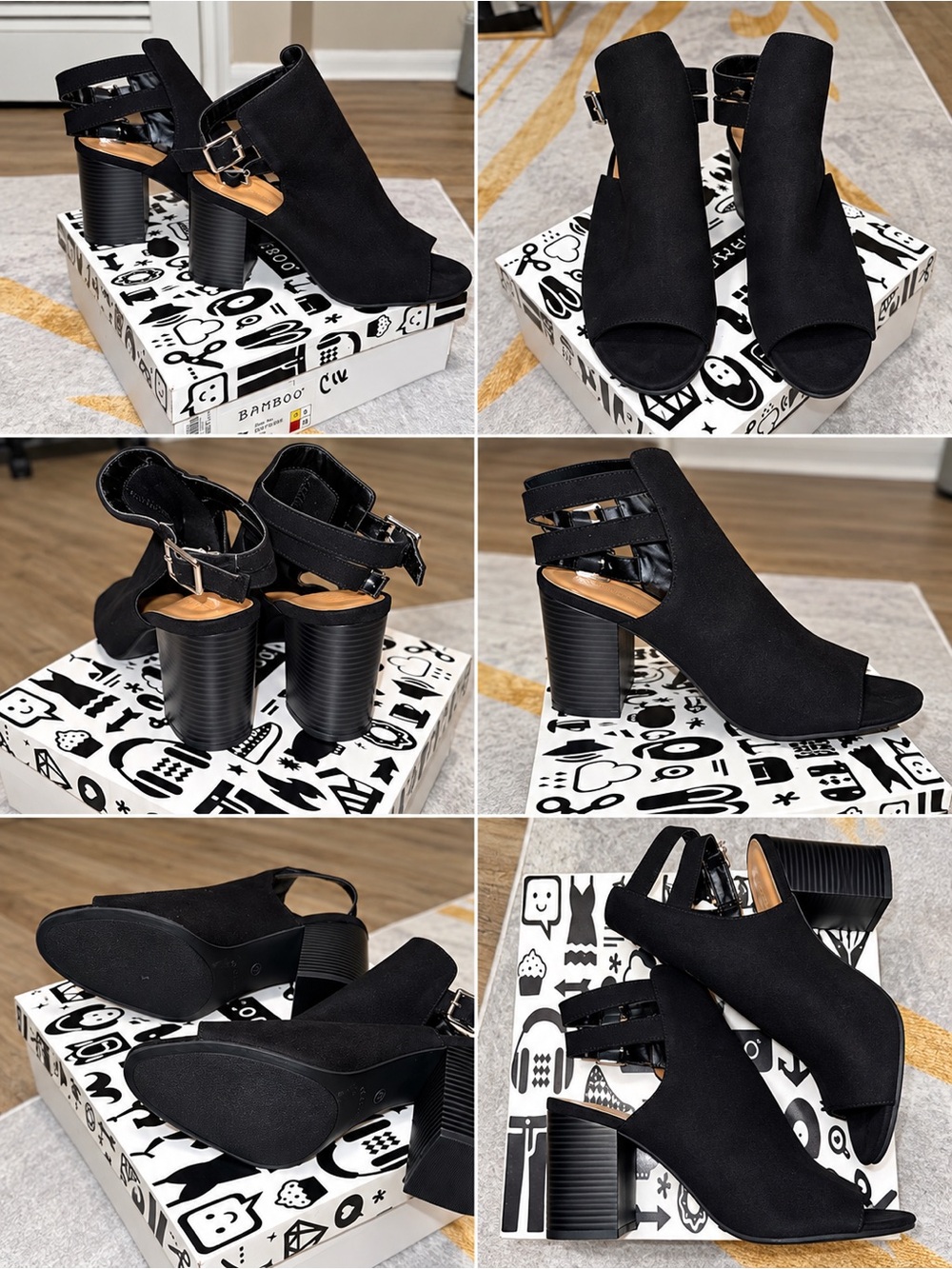 Women’s Black Open-Toe Block Heels